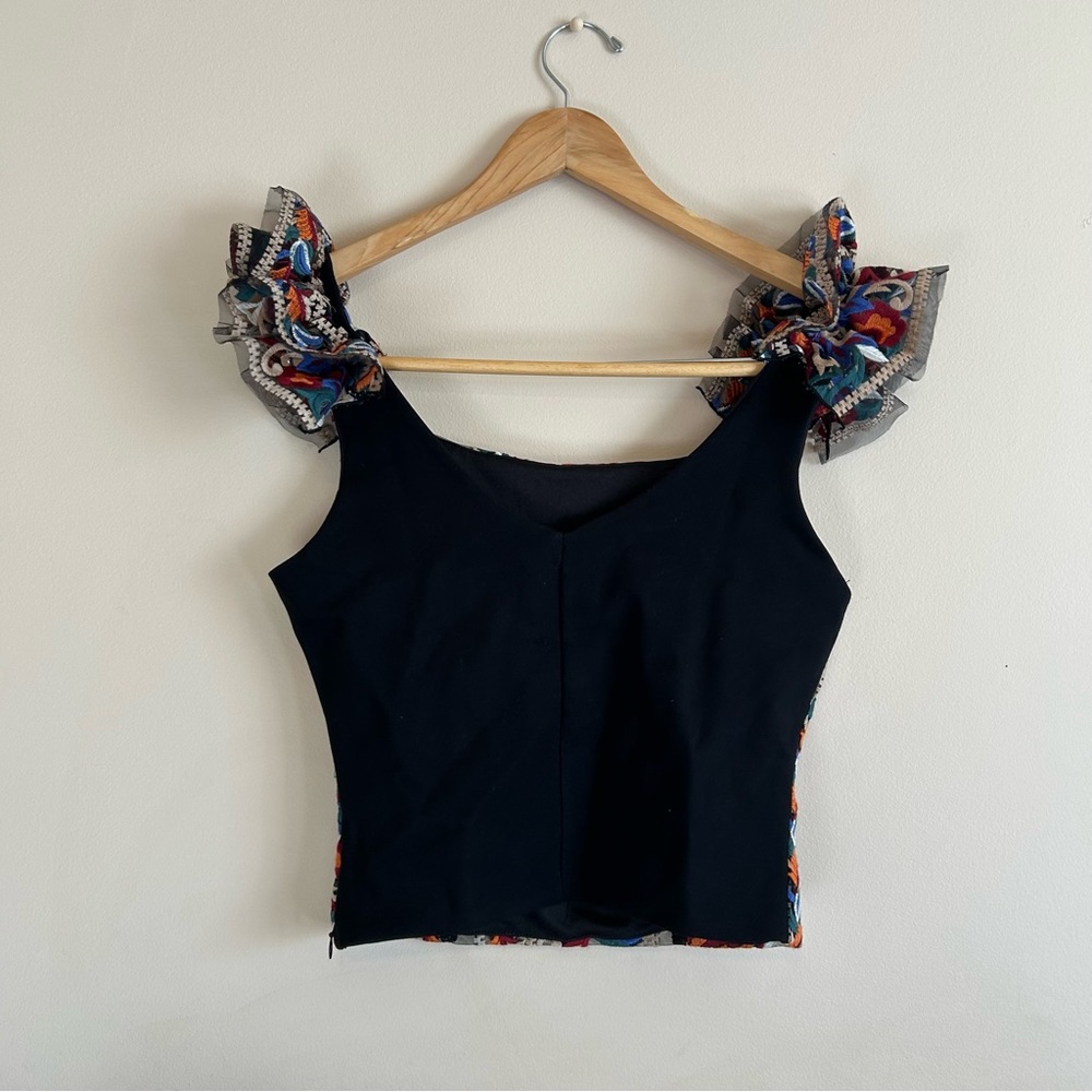 Anthropologie Eva Franco Florence Embroidered Corset Top Black Floral Sz XS - Picture 4 of 9